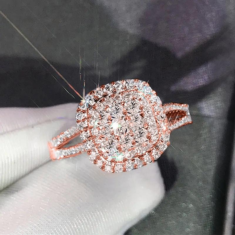 

Роскошное женское модное кольцо на палец цвета розового золота, обручальное кольцо, блестящие циркониевые аксессуары, изысканное помолвочное ювелирное изделие 10