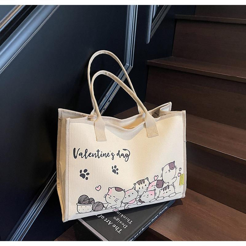Cartoon bear canvas bag women's new fashion commuter bag large capacity student wear book shoulder tote bag