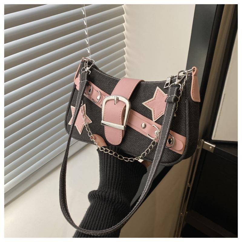 New Korean version underarm bag women's spring foreign style contrasting color shoulder bag casual personalized chain denim women's bag
