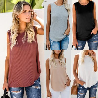 Summer New Women's Solid Color Round Neck Sleeveless T-shirt Tops and Vests