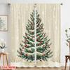 2pcs,2D plane printing Curtain Popular Christmas Tree Snow Berries (3) Versatile Polyester Fabric (without rod) Room Decor