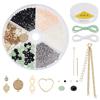 1set Charm Bracelet Making Kits Including Stainless Steel Chain Bracelet Makings Glass Beads Brass Links & Waxed Cord Golden