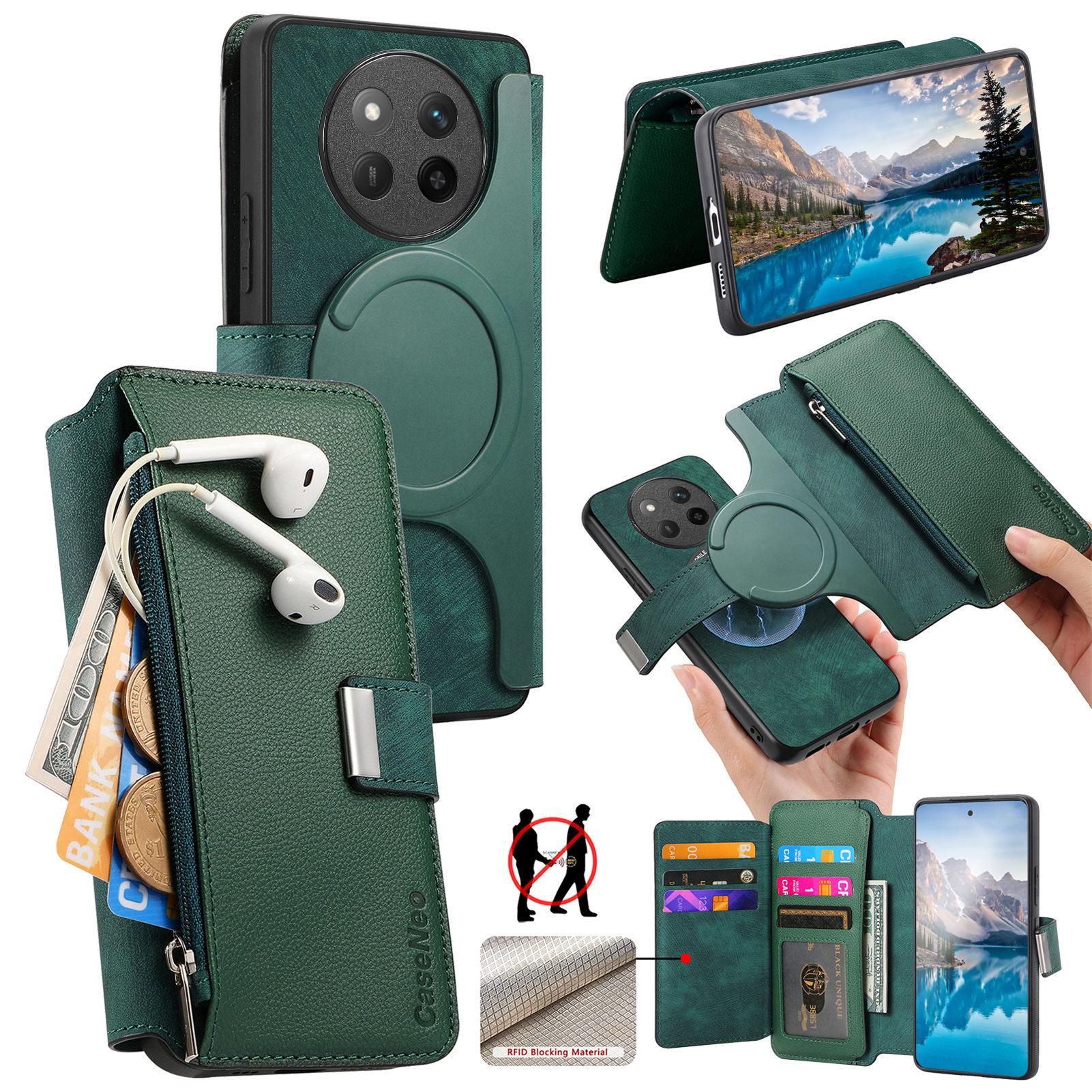 

For Honor X9c 5G/Honor Magic7 Lite 5G/Honor X60 Pro 5G Case CASENEO MW-02 Detachable Magnetic Leather Flip Phone Cover Green