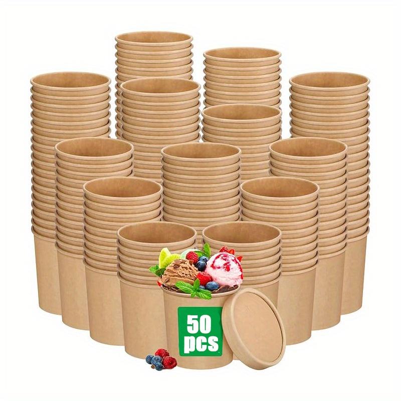 1 Set (50pcs) 16oz Disposable Soup Cups with Vented Lids – Kraft Food Containers for Hot Soup, Ice Cream, Dessert & Yogurt (Brown)