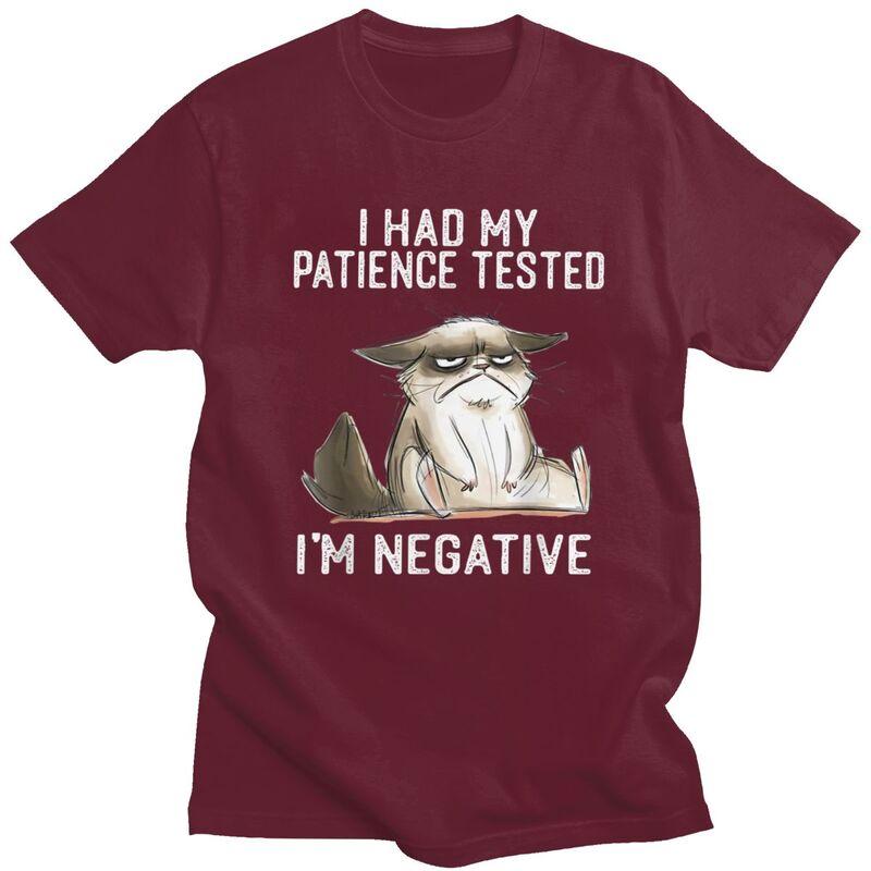 I Had My Patience Tested Im Negative Cat TShirt Pure Cotton Tee Tops Funny Sarcasm Joke Tshirt Casual ShortSleeve Clothing