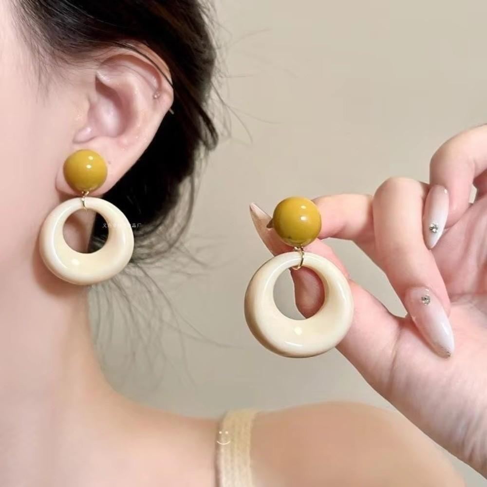 Colorful Round Drop Earrings Cute Contrast Color Eardrop Summer Season