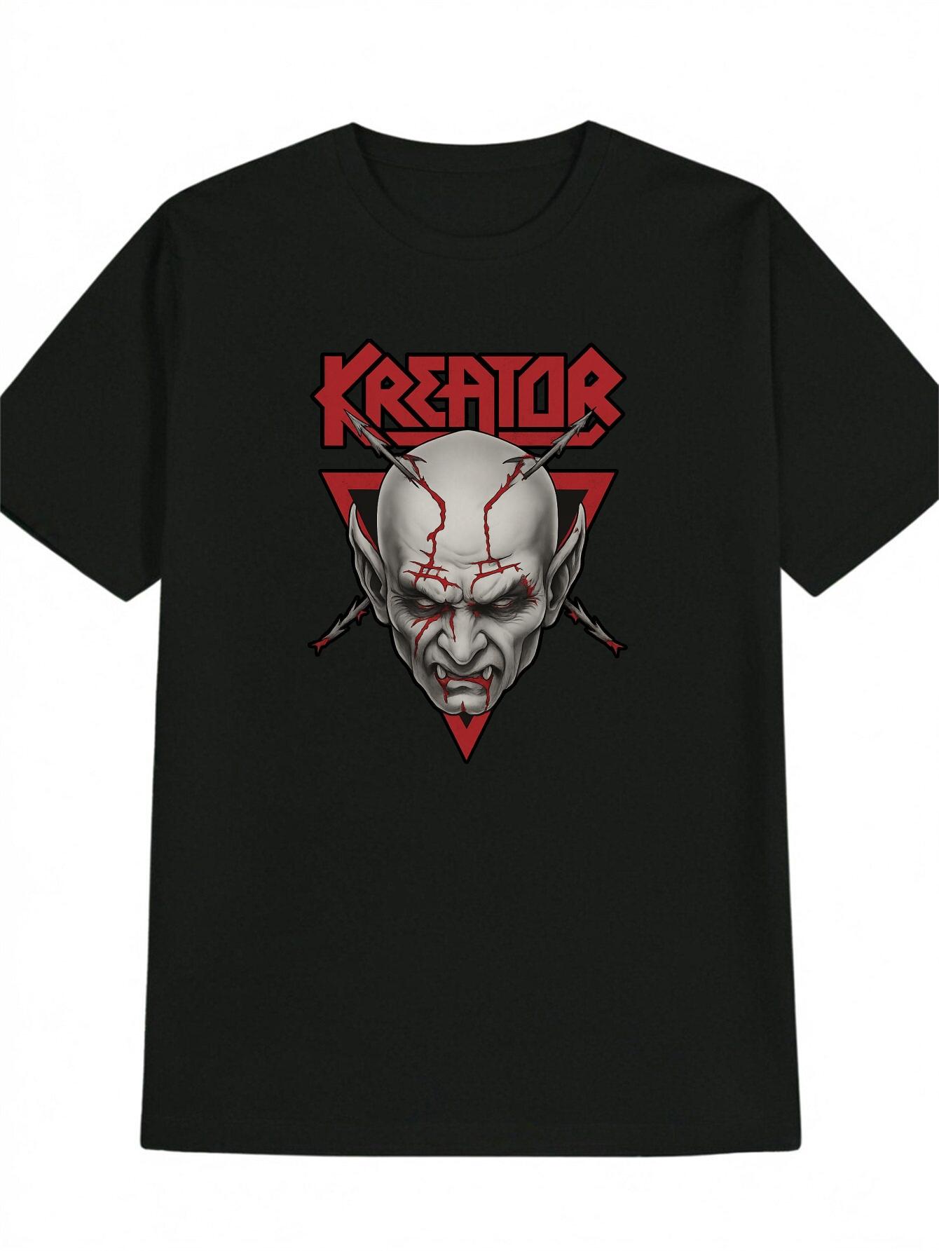 Casual Crew Neck T-shirt with Skull and Crossbones Design - Black XL