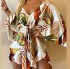 Summer Women's Sexy V-Neck Irregular Bat Sleeve Tie Dress
