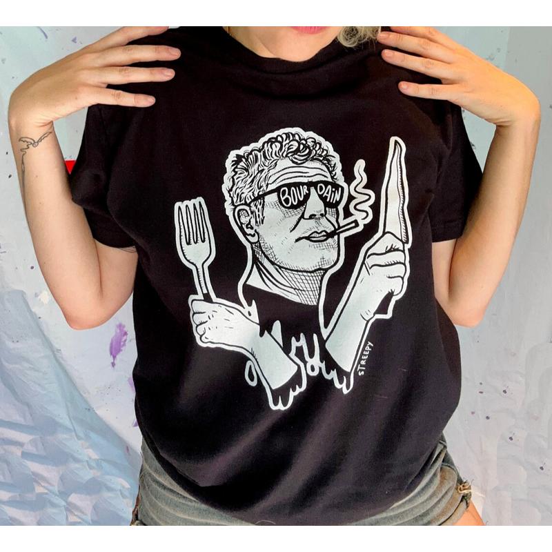 Anthony Bourdain Knife and Fork T shirt Unisex Tee S разноцветный