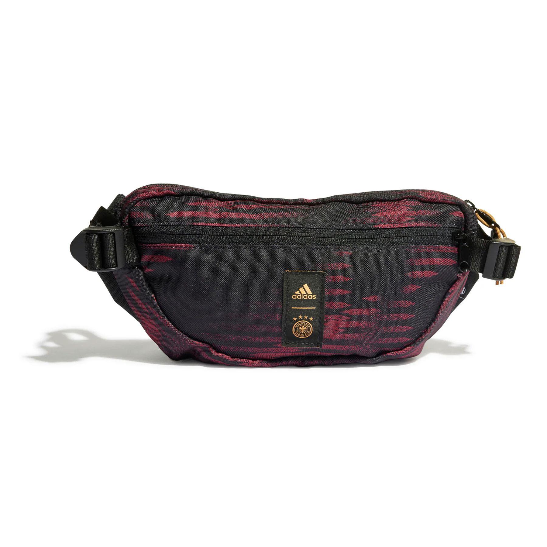 Adidas DFB Crest Printed Football Recycled Polyester Sports Bag Chest Bag Waist Bag Crossbody Bag Unisex bags Black Gold HP0766 Black Gold