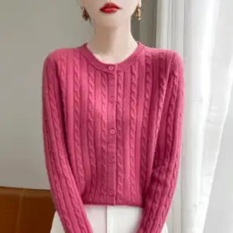Pulover de Lână Tricotat în Răsucit Cardigan Toamnă Iarnă Nou Gât Rotund Solid Palton Top