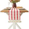 Cotton Linen Table Runner With Striped Patchwork Design Tassel Trim Modern Minimalist Long Cover Dining Room