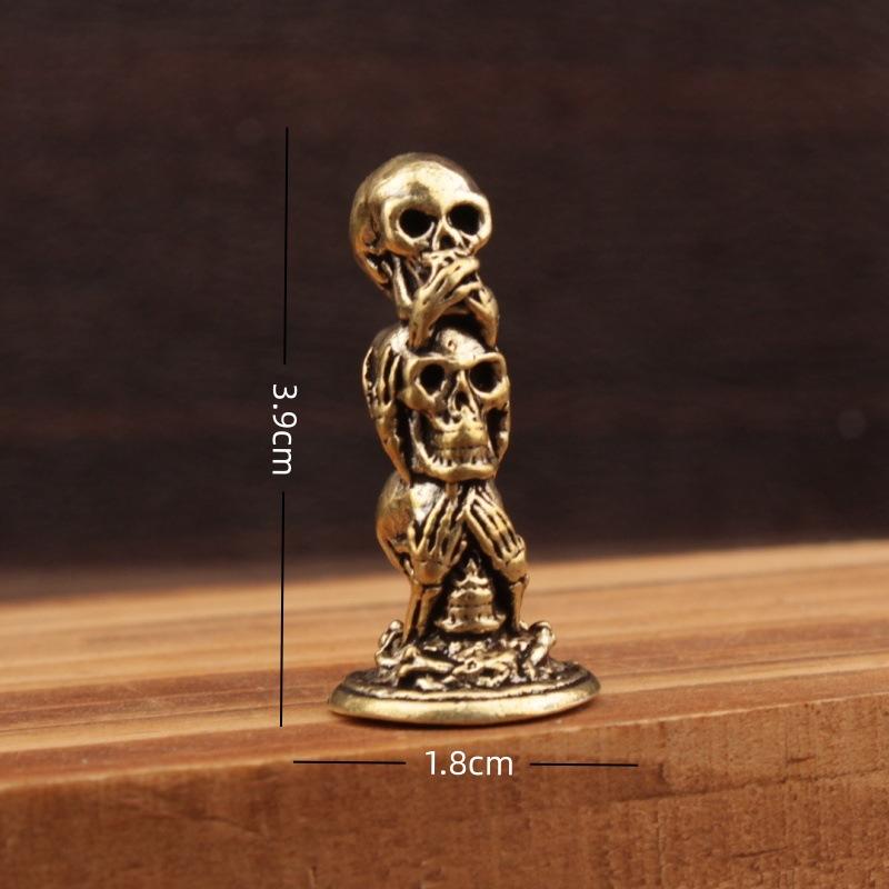 

M-1PC Brass Three Layers Skull Figures Collectable Halloween Small Skeleton Model Creative Festival Theme Landscape Home Decor бронзовий