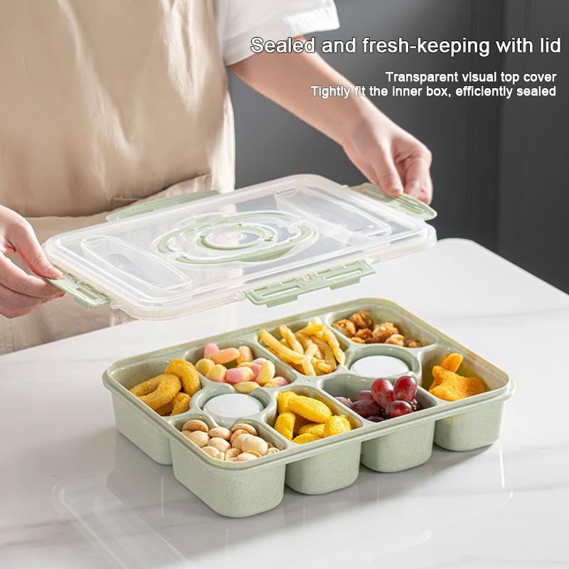 Wheat Straw Lunch Box with 10 Grids Portable Lunch Box Microwave Heating Lunch Box for Work Student With Lid Square Lunch Box
