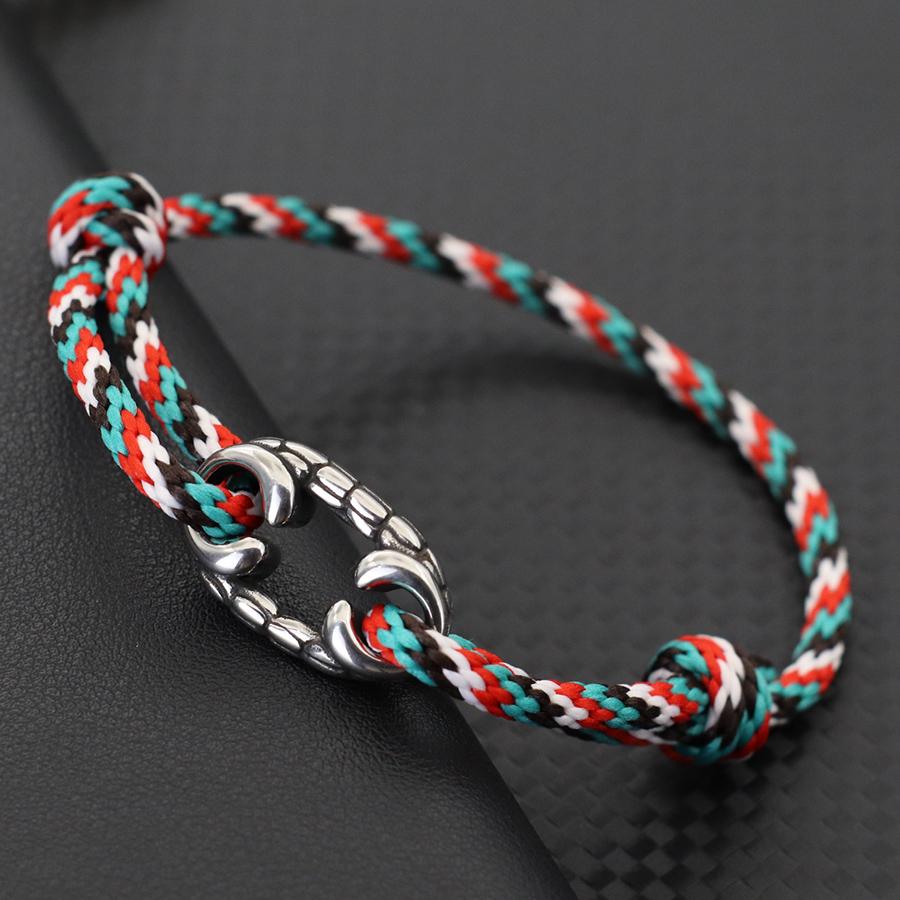 Handmade Ethnic String Bracelet For Men Sliding Adjustable Nautical Wrap Braslet With Stainless Steel Outdoor Cycling Braclet