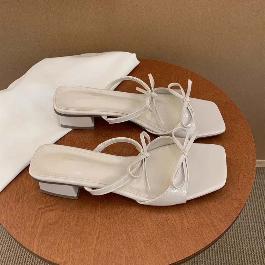 Bow-tie Sweet Slippers Female Outer Wear Summer New Gentle Fairy Style Temperament with Skirt Thick Heel Beautiful Sandals