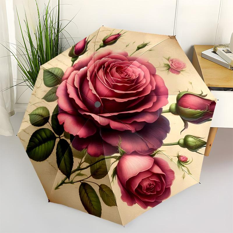 1pc Rose Bouquet Automatic Open/Close Umbrella, Compact Travel Umbrella, 8-Rib Sturdy Frame - Ideal Gift for Friends yy251118060