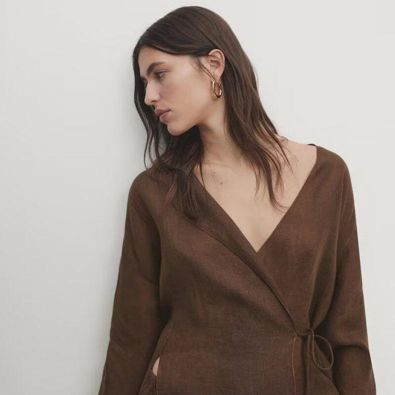 Zbzr Spring New Women Clothes Western Style Linen Kimono Cross Outerwear Fluid Pants 6078572 5057572