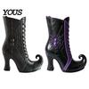Halloween Themed Floral Display Vessel Witch Boot Vase, Gothic Spider Web Flower Black Decorative Vase with Purple Accents Table