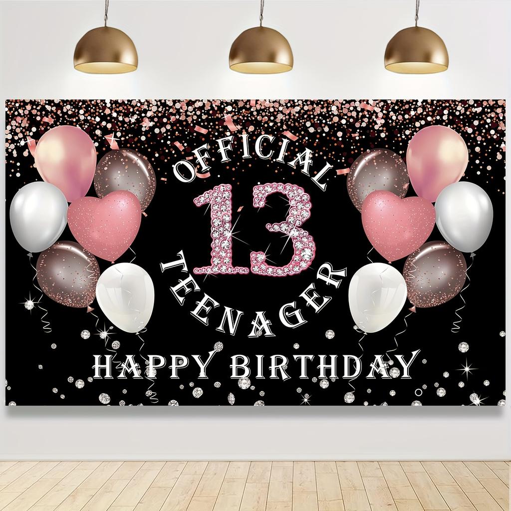 Rose gold girl's 13th birthday decoration, birthday party supporting photography background, 13th birthday party supplies