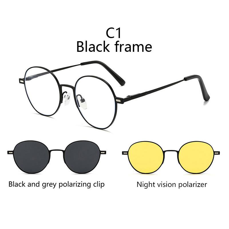Round Metal Frame Polarized Magnetic Black Night Vision Clips On Glasses Optical Prescription Magnet Eyeglasses Magnet Exposed