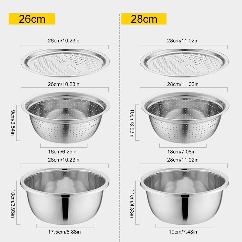 3Pcs Stainless Steel Pot Vegetable Cutter Slicer Drain Basket Sieve Colanders Kitchen Tool Grater Strainer Rice Washing Filter