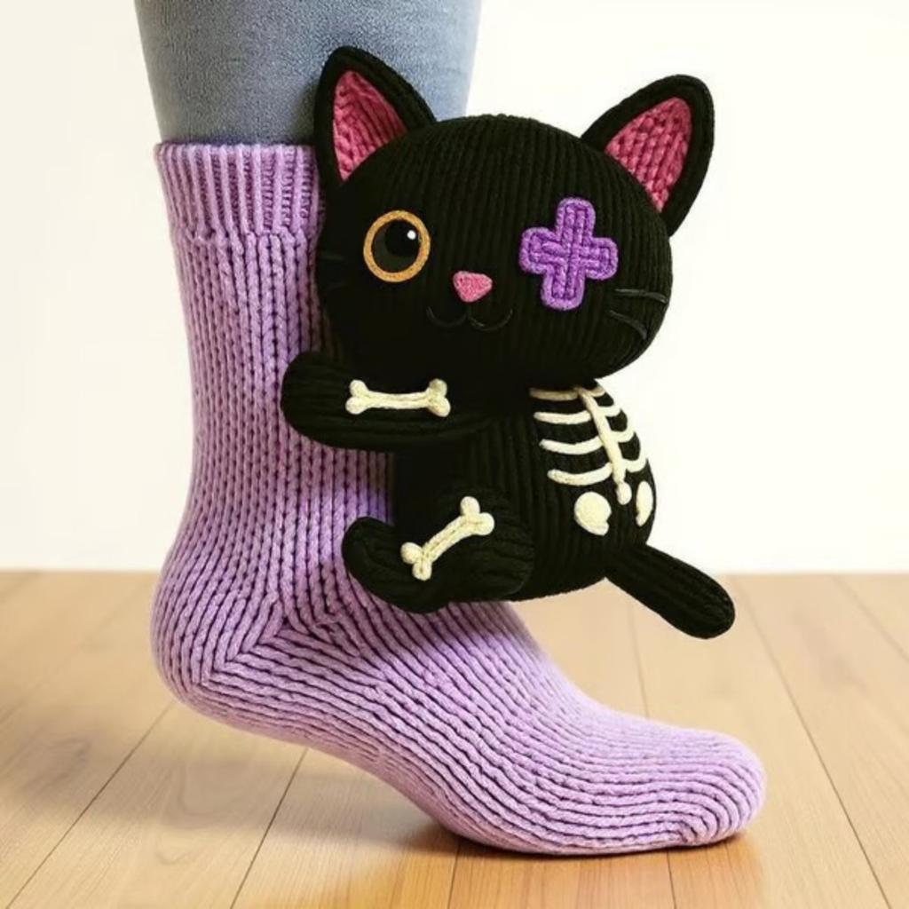 A Pair of Warm Floor Socks - Christmas Animals with Geometric Paw Prints/eye Patterns, Winter Warmth/outdoor Floor Socks