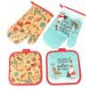 1Set Christmas Oven Gloves Pot Holders Set Santa Claus Snowflake Candy Pattern Insulated Oven Mitts Home Kitchen Christmas Decor