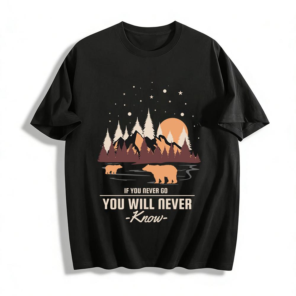 Sunset Mountain Bear Print Outdoor Adventure Style T-shirt Pure cotton T-shirt XXS