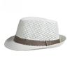 Unisex Summer Straw Fedora Hat Hollow Out Mesh Crown Panama Trilby Cap Striped Band Sun Protection Beach Travel Jazz Hat