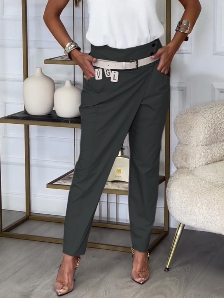 2024 Autumn Women's European & American Fashion Solid Color Irregular Casual Pants with Pockets