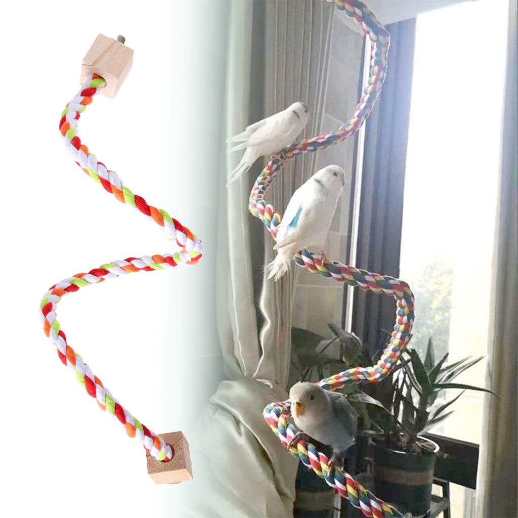 Pet Bird Rope Hanging Parrot Perch Rope Colorful Cotton Rope Toy Elastic Budgie Climbing Chewing Toy Bird Swing Stand Pet Toy