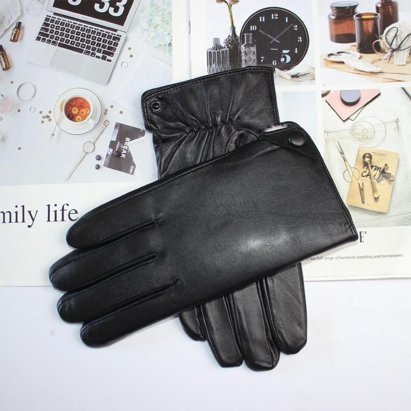 Men's Imported Sheepskin Touch Screen Gloves Winter Thickened Warm Rabbit Fur Leather Driving Gloves