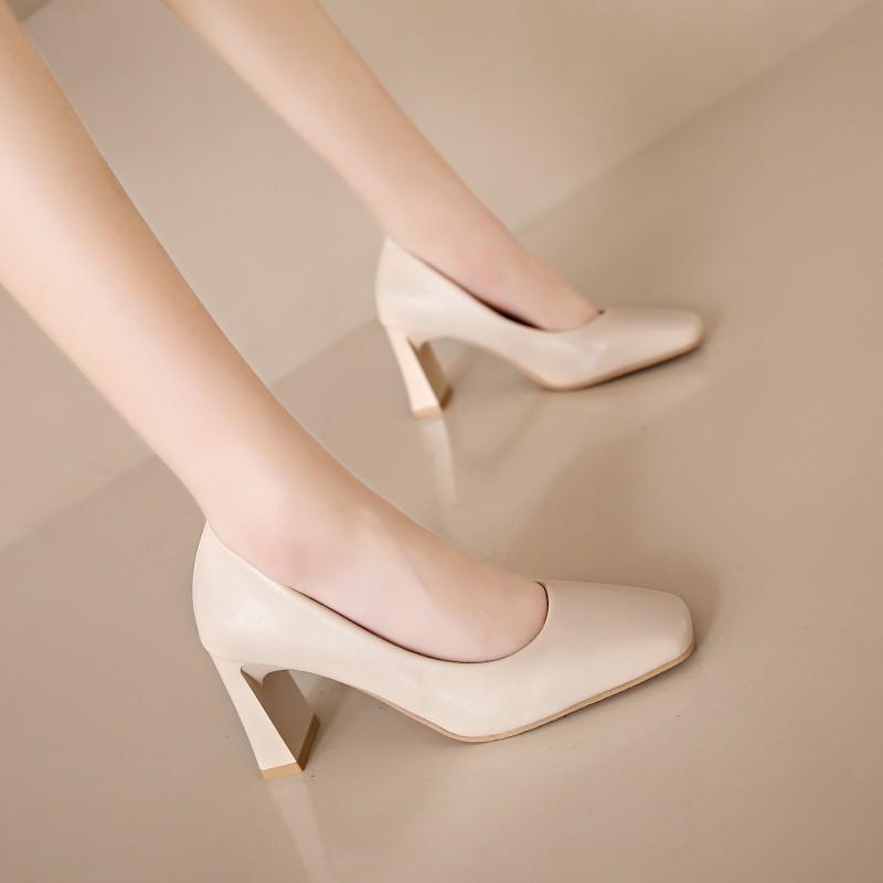 2025 New High Heels Women New Korean Style Pointed Shallow Mouth Thick Heel Fashion Shoes Sapatos De Mujer
