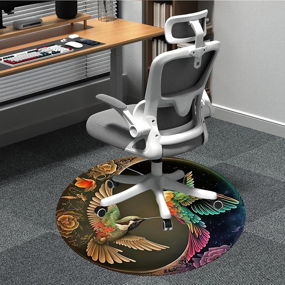 1pc Hummingbird Artwork Chair Carpet for Office, Round Non Slip Durable Large Size Office Carpet, Suitable for Office