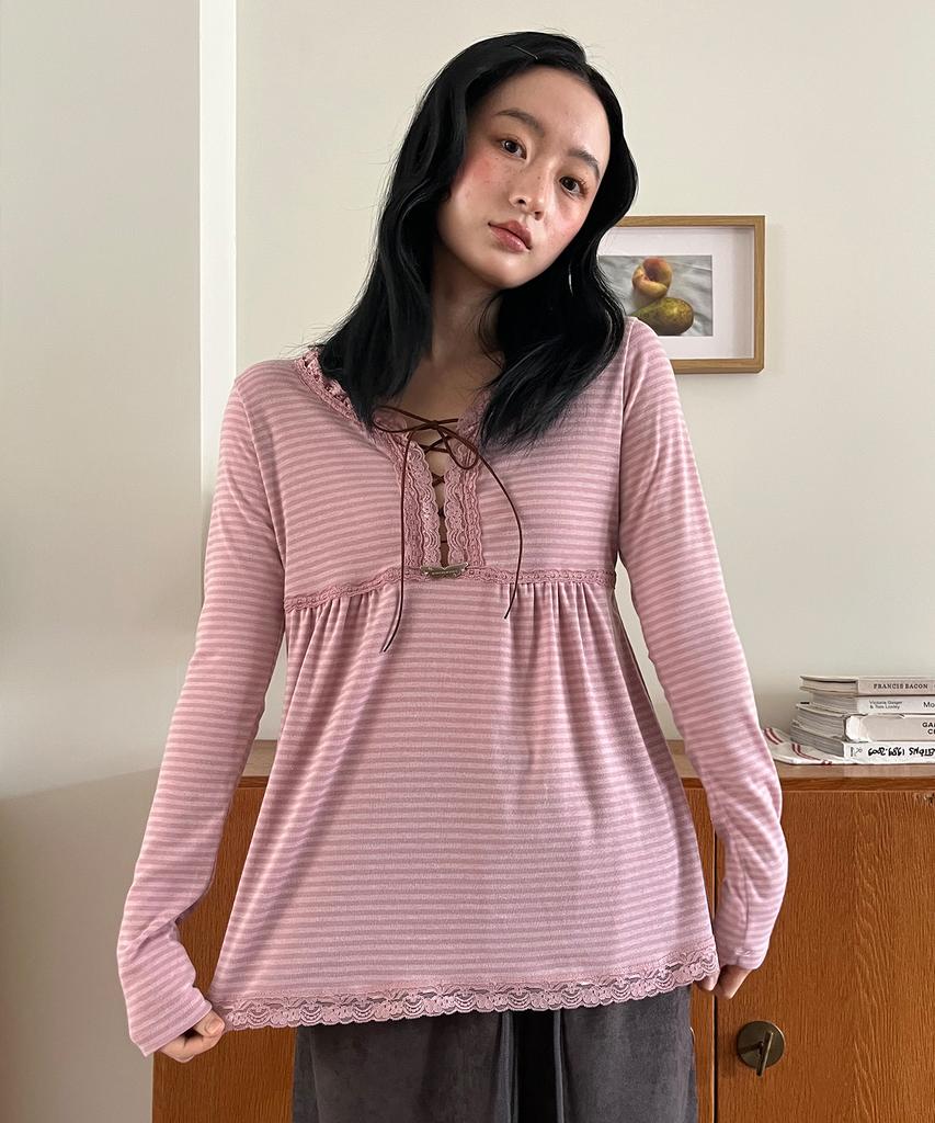 NOFFICIALNOFFICE Lace Trim Lace-Up Top Pink