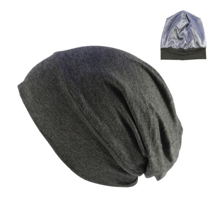 Baotou hat for men, bamboo fiber elastic cotton pullover hat, female chemotherapy cap, satin-lined double-layer nightcap, hair care cap.