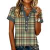 Damen modisches und lässiges Sommer V-Ausschnitt Patchwork Kurzarm Karoprint Top