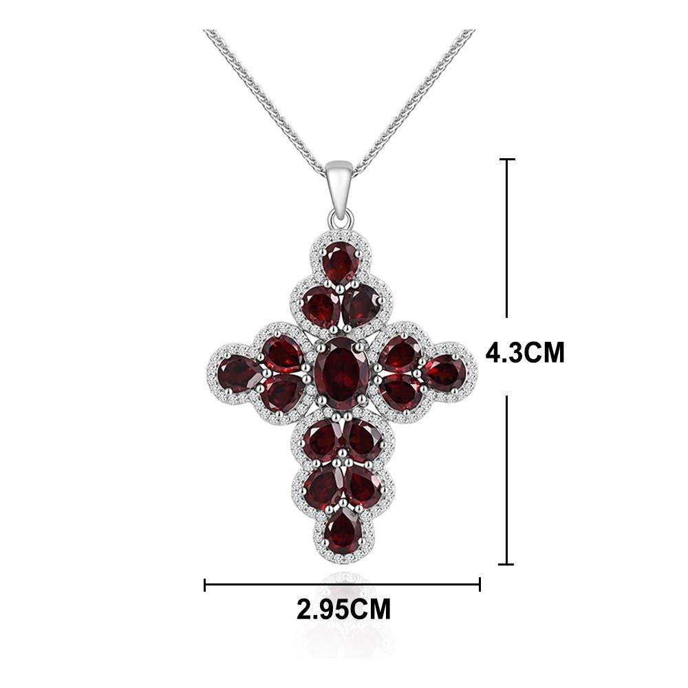 Women's Cross Pendant S925 Silver with 18inch Chain Necklace Natural Red Garnet Gemstone Fine Jewelry for Your Belief Gift
