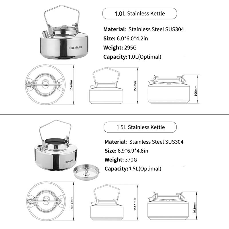 Fire Maple Antarcti Stainless Steel Backpacking Camping Kettle Bushcraft Outdoor Durable Teapot S304 0.6/1.0/1.2/1.5L 295g