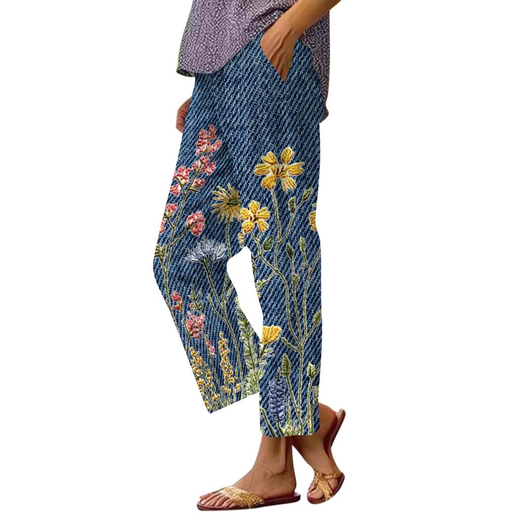 Women’s Drawstring Waist Casual Pants with Pockets Relaxed Fit Printed Trousers for Everyday Wear Lightweight Fabric
