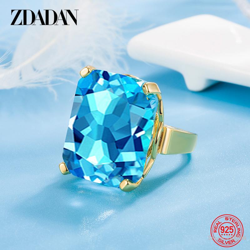

925 Sterling Silver 18K Gold Big Zircon Ring for Women Fashion Jewelry 6