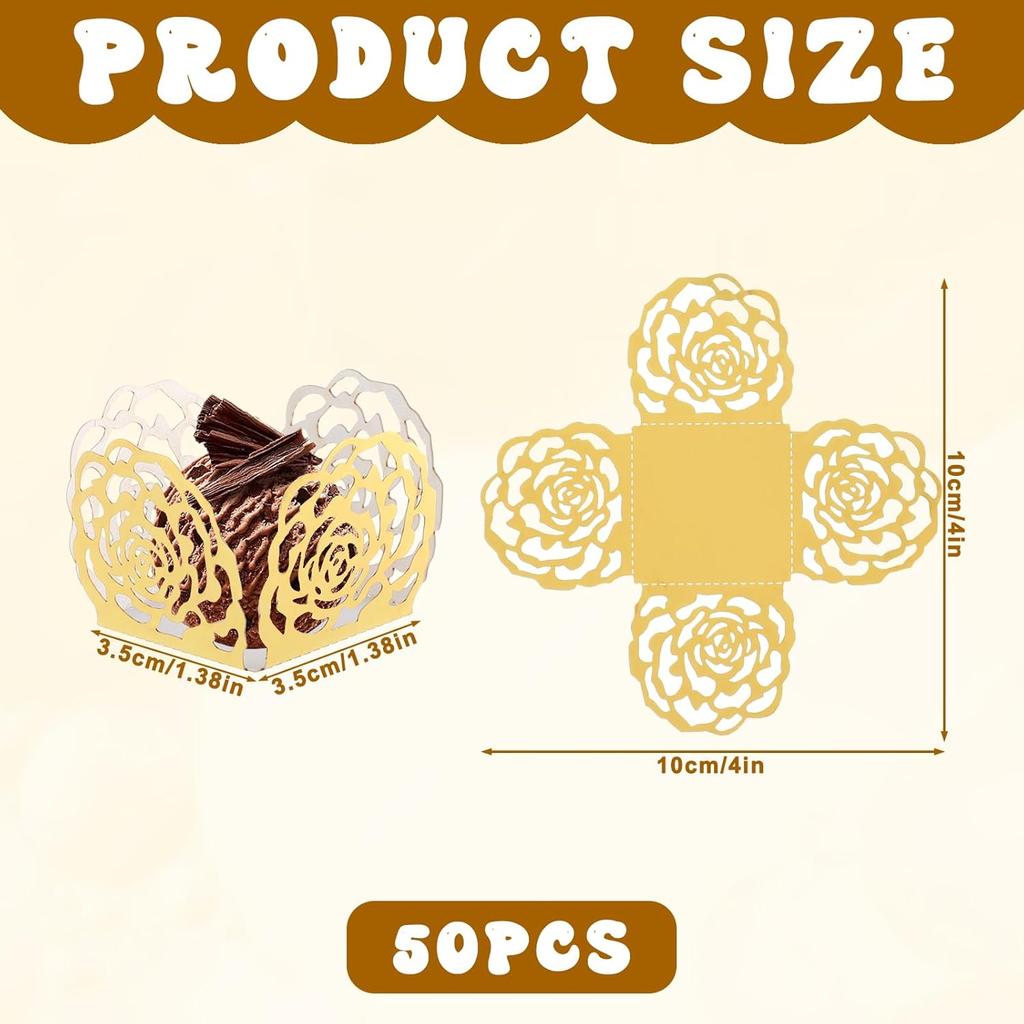 50 Pcs Truffle Wrappers, 4 X 4" Gold Candy Cups for Truffles, Flared Chocolate Candy Paper Cups Liners for Truffles, Cupcakes, Birthday Wedding Party