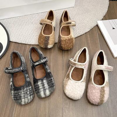 Women Warm Flat Shoes Fashion Warm Lazy Slip-on Mary Jane Shoes Ladies Soft Sole Outdoor Cute Round Toe Footware