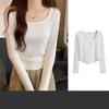 Ribbet firkantet halsringning Slank langermet T-skjorte for kvinner Perfekt for indre slitasje topper