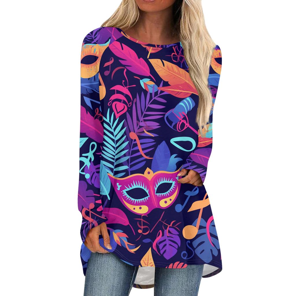 Damen Modisches Rundhals Raglan Langarm Karneval Bedrucktes Lässiges Pullover Oberteil