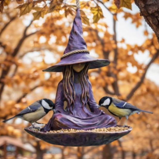 Meditating Witch Garden Bird Witch Wild Bird Feeder Purple Hat Seeds Tray