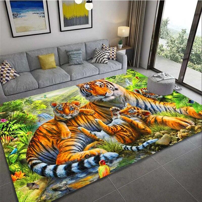 Cartoon Tiger HD Printing Art Camping Carpet Living Room Home Decoration Sofa Bed Carpet Non Slip Chair Cushion Casual Cushion