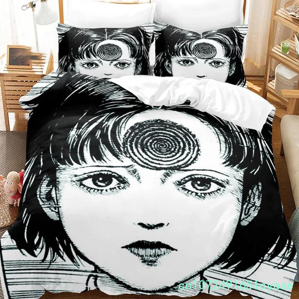 3D-gedrucktes Junji Ito Manga Bettwäscheset Jungen Mädchen Twin Queen Größe Bettbezug Kissenbezug Bett Kinder Erwachsene Heimtextil