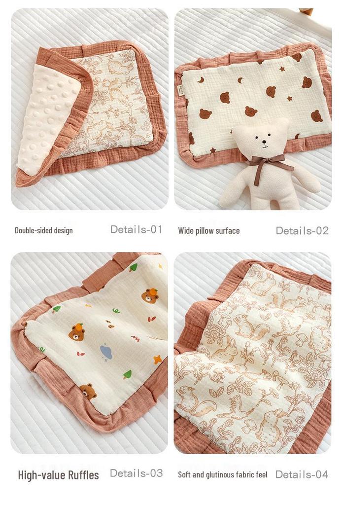 Three-Piece Pure Cotton Baby Bedding Set - Bean Cover Blanket, Cloud Pillow, Ruffled Quilt for Spring/Autumn
